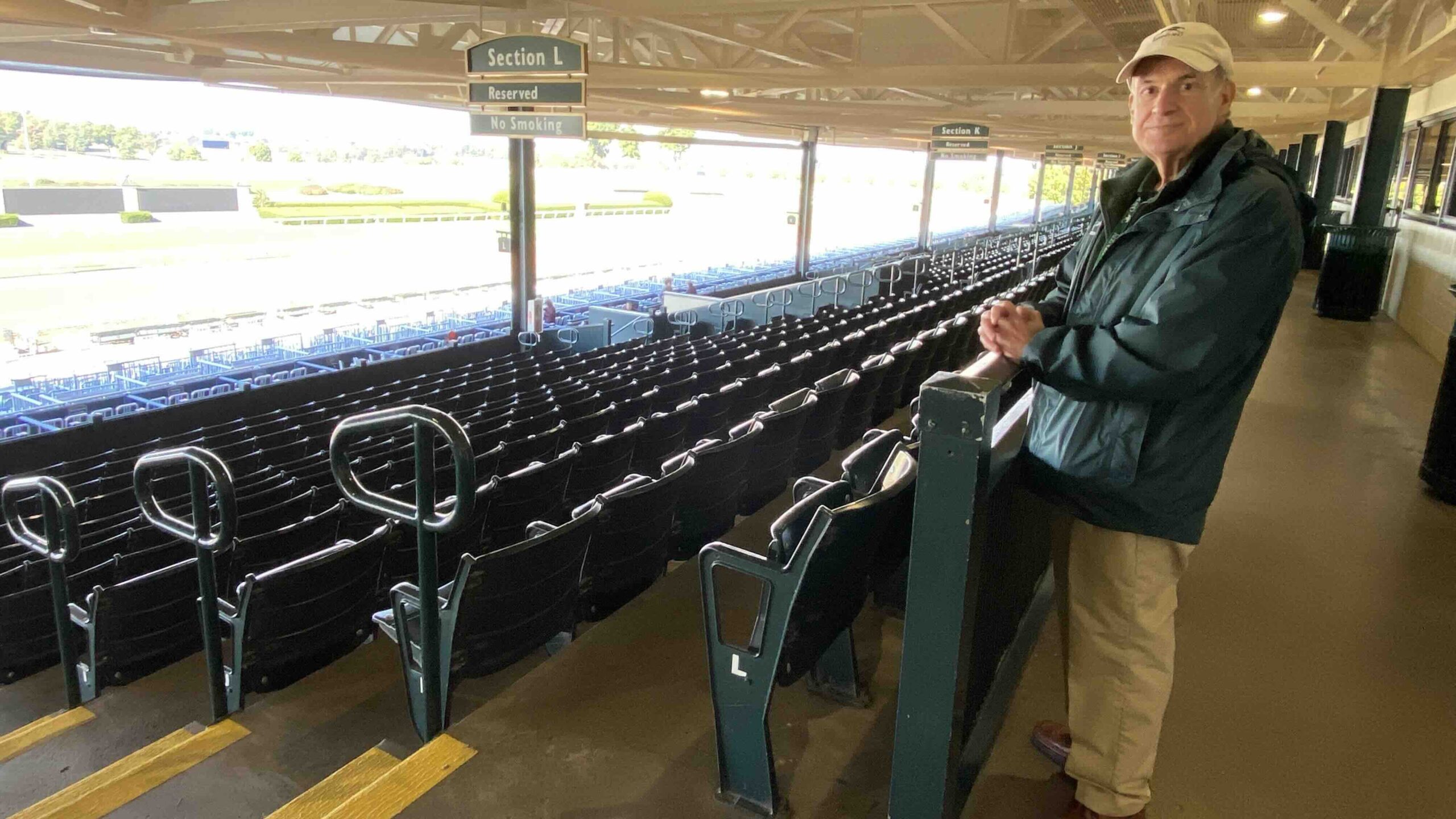 Keeneland Tour guide Mike Galanis in the reactrack grandstand
