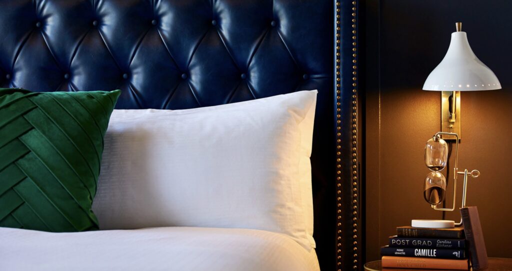 The Grady Hotel, Louisville headboard and pillow of one of the best boutique hotels in Kentucky
